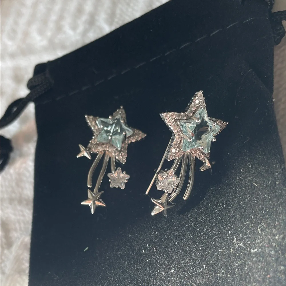 Zirconia Star Silver Starburst Earrings Crystal blue topaz